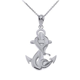 Sterling Silver Nautical Foul Anchor with Snake Pendant Necklace (22")