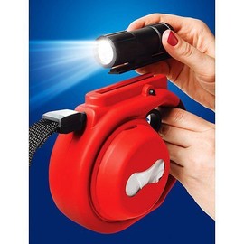Pet's Pad Retractable Dog Leash with Removable LED Flashlight & Waste Bag Dispenser: Red