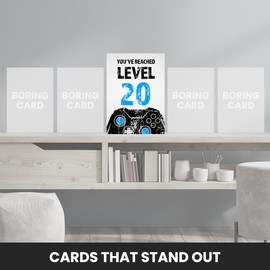 Gamer 20th Birthday Card for Men - Black & Blue Reached Level 20 Bday Cards for Son, Grandson, Nephew or Brother. Gaming Happy Birthday Card for 20 Year Old Male