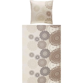 Erwin Müller Bed Linen Mako Satin Mandala Light Brown Size 135 x 200 cm (80 x 80 cm) - Silky Soft Quality with Practical Zip Reversible Pillowcase