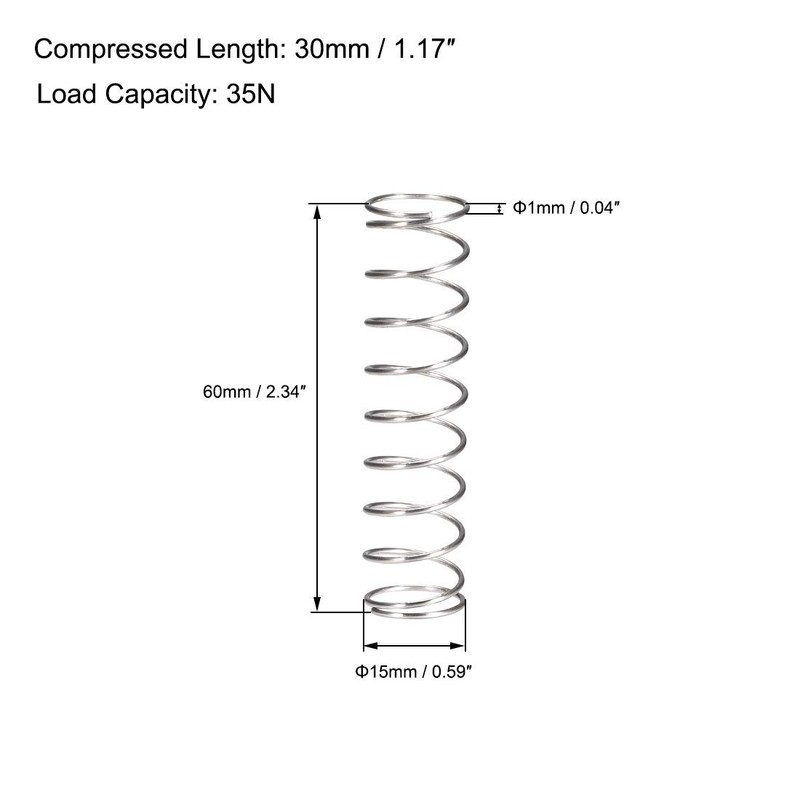 TA-VIGOR 5Pcs Compressed Spring, 15mm OD,1mm Wire Size, 60mm Free