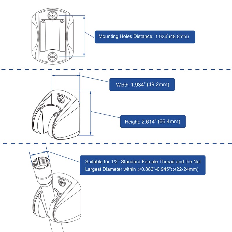 YOO.MEE On Wall Mount Shower Bracket for Handheld Shower Head,