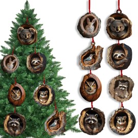 Ajuanbazha Pack of 8 Christmas Acrylic Animal Decorations, 2D Animal Christmas Tree Pendants, Christmas Tree Decoration Owl, Forest Animal Decoration for Living Room and Bedroom