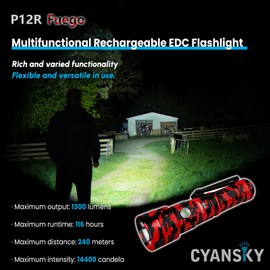 CYANSKY Rechargeable Flashlight,Super Bright,Flashlights High Lumens, Small EDC Flashlights for Emergencies,IP68 Waterproof Flash Light for Camping,Hiking,Outdoor,Home (Fuego)