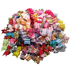 PET SHOW Small Dogs Hair Bows with Rubber Bands Cat Puppy Customes Hair Grooming Accessories Assorted Colors Bulk Pack of 50