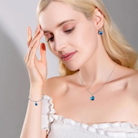 Menton Ezil Loving Heart Women Tennis Jewelry Set Bracelet Necklace and Earrings Sets Crystal Jewelry Set For Wife Girlfriend Or Mothers Idea Gift For Special Women in Life (Sea Blue)