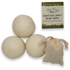NaturOli Jumbo Wool Dryer Balls 3-Pack with Soap Nuts Sampler (23+ Loads)