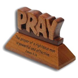 Pray Christian wood mahogany James 5:16 desktop gift