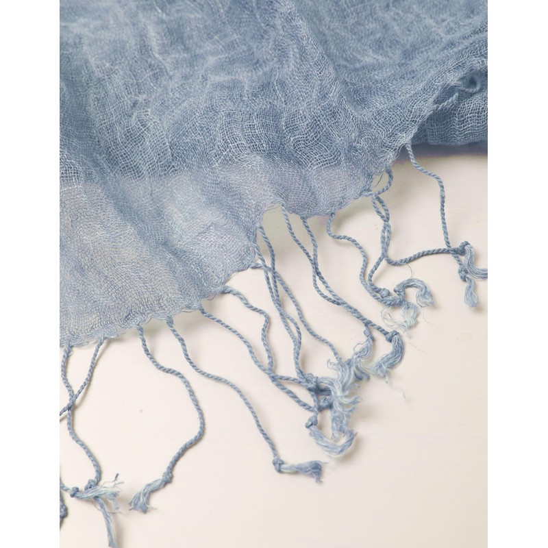 Prettystern Linen Plain Colour Mottled Fringe Men's Scarf, T108 Blue