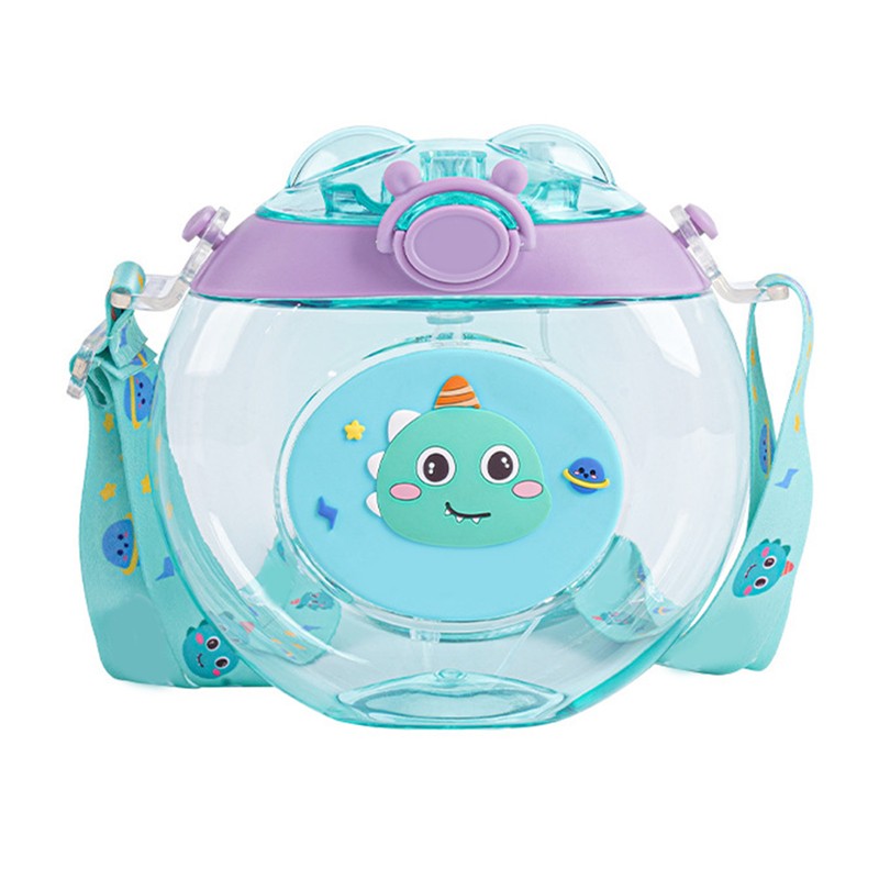 Donut Shaped Water Bottle Kids Cute Cartoon Plastic Portable Straw