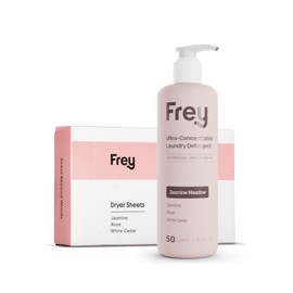 FREY Classic Laundry Bundle – Concentrated Liquid Detergent (Up to 50 Loads) + Dryer Sheets (30 Sheets) – Plant-Derived Formulation, HE Compatible (Jasmine Meadow)