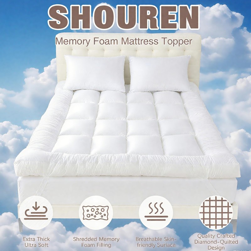 SHOUREN 5 Inch Memory Foam Mattress Topper Queen for Back
