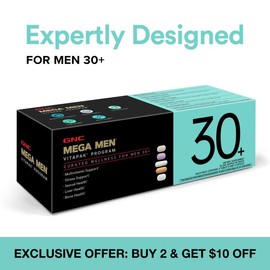 GNC Mega Men’s 30+ Vitapak, 5-in-1 – Multivitamin, Stress & Bone Support, 30 Count, Overall Wellness Dietary Supplement