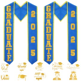 LACGO Graduation Sash, Unisex Adult Plain Graduation Stole, 2025 Grad Shawl Strap with DIY Iron on Letter Number Graduation Pattern Patch, 70’’ Long(2 Pcs Blue)