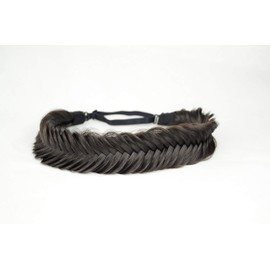 BOBIYA Wide Fishtail Headband for Women Synthetic Hair Plaited Braids Elastic Stretch Fishtail Headband (Deep Brown)