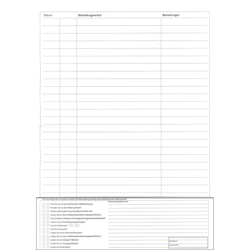 Foot Care Pedicure Record Cards (Pack of 5)