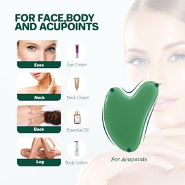 Gua Sha Stones Face Jade Stone Heart Shape Guasha Board Scratch Massage Tool for Face, Eyes, Neck for Skin Care (Green Roller And Gua Sha)