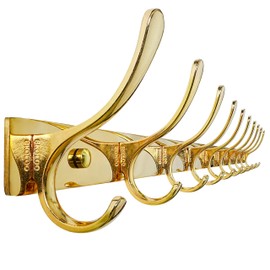 SKOLOO Wall Mounted Coat Rack - 10 Hooks, Heavy Duty, Stainless Steel, Metal Wall Hangers, Sturdy Coat Hooks for Hanging Coats, Jacket, Clothes, Hat, Bright Gold