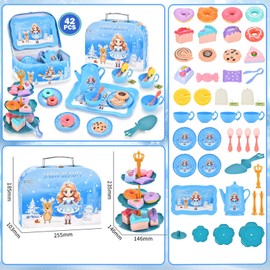 Amplov 42-Piece Princess Tea Party Set – Kids Pretend Play Tea Set with Desserts & Carrying Case – Kitchen Toy for Little Girls, for Toddlers Ages 3-8