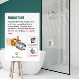 Heyalan Shower Head and Handle Set Square Shower Faucet Set Bathroom Rainfall Shower System Stainless Steel Showerhead Single Function Shower Trim Kit,Female Thread Valve,Brushed Nickel