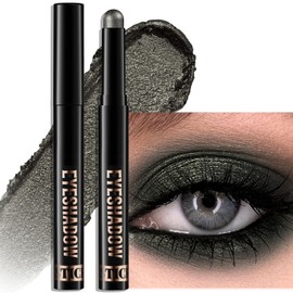 Wugbc Black Shimmer Eyeshadow Stick, Waterproof Cream Eye Shadow Pencil Long-Lasting Crease-Proof Glitter Eyeshadow Crayon Smooth High Pigmented Highlighter Blendable Neutral Eye Shadow Liner Makeup