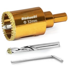 DaduoRi 1-1/4" Serrated Diamond Hole Saw with 2Pcs Removable Pilot Bits, Easy-Align for Precise Drilling in Porcelain, Ceramic Tile, Granite, and Marble (1.25" Tile Drill Bit)