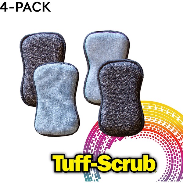 TUFF-SCRUB Microfiber Multi Surface Scrub and Wipe Sponges, Dual-Sided for Scouring and Easy Household Cleaning, Machine Washable (Pack-4)