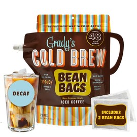 GRADY’S COLD BREW, New Orleans Styel - DECAF, 100% Arabica Ground Coffee & Chicory Pouches | All-in-One Cold Brew Mini Kit with 2 Easy-to-Brew Beans Bags | Makes 6 drinks