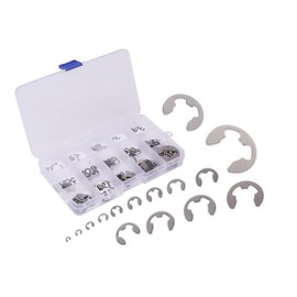 Snap Ring, Shaft Retaining Ring, E Type, 0.05-0.04 inch (1.2-1 mm), Stainless Steel, Silver, 15 Types, 225 Pieces, General Purpose, Machinery, Repair