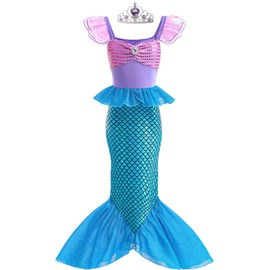 Yabijiojio Mermaid Costume Kids Princess Dress Up for Girls 7 Years Old Mermaid Toddler Ariel Birthday Outfit 7/8 Purple