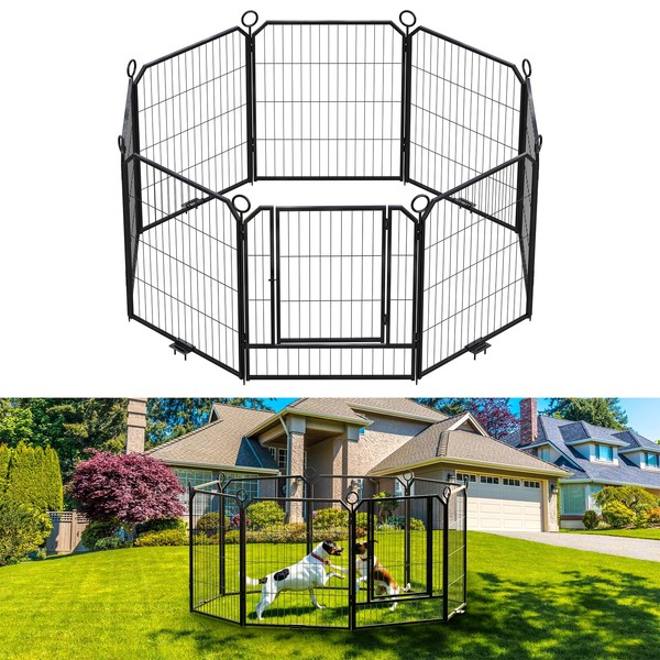 GarveeLife Dog Playpen,24/32/40 Inch Height in, Folding Indoor Outdoor Anti-Rust
