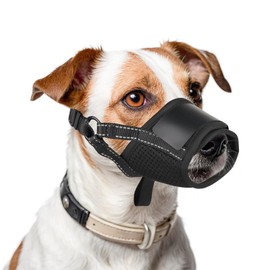 Dog Muzzle for Small Medium Large Sized Dogs,Soft Muzzle with Adjustable Loop Dog Mouth Guard Allows Panting Drinking,Breathable Mesh Puppy Muzzle Prevent Biting Barking Chewing Grooming-Black,M