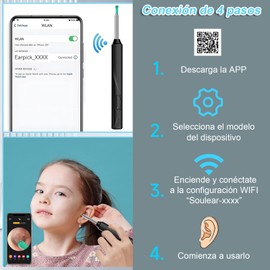 Limpiador de Cera de Oídos, Eliminación De Cera Para Los Oídos, Camara 1080P y Luz Eliminación de Ear Wax, Limpia Oidos Recargable, Inalámbrico Wifi Cureta De Oreja Compatible con ios y Android