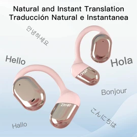 ZIHNIC Wireless 3-Mode Translation Earphones - Real-Time Language Translation, 135 Languages Included, Comfortable Ear Hooks, IPX5 Waterproof, Compatible with Phone, Android Phone-Pink