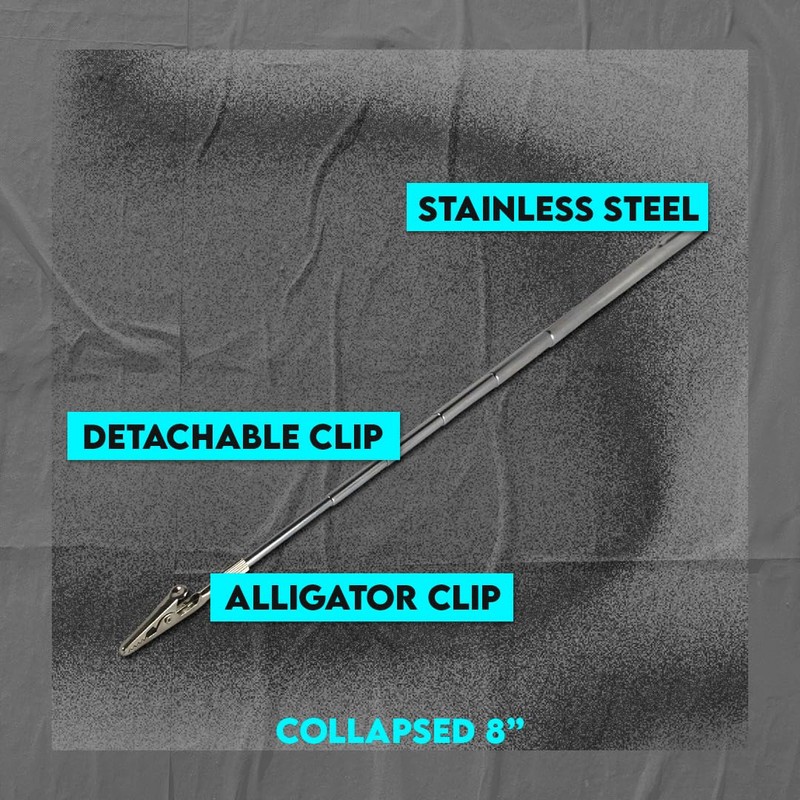 SE 35-Inch Telescopic Alligator Clip with Pocket Clip - Extendable