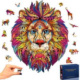 TOLOYE Wooden Puzzle Adult Lion Puzzle Wooden 100 Pieces Colourful Unique Animal Shape Wooden Puzzle Adult from 8 Years Family Game Gift Christmas 16 x 26.3 cm