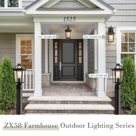 zeyu Farmhouse Outdoor Ceiling Hanging Light, 12 Inch Industrial Pendant Light Fixture for Front Porch, Die-Cast Aluminum in Black Finish with Seeded Glass, ZX58H BK