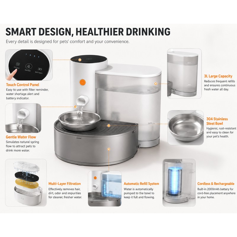 New Stainless Steel Bowl Pet Intelligent Peering Water Dispenser Automatic