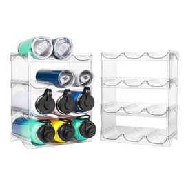 JUSTEER Water Bottle Organizer - 8 Pack Stackable Water Bottle Storage Rack, Water Bottle Organizer for Cabinet, Kitchen Pantry, Fridge, Tumbler Travel Cup Organizer Holder, Plastic Wine/Drink Rack