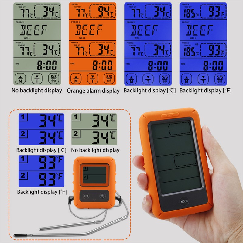 Wireless Meat Thermometer with 2 Probes 328Ft Long Range LCD