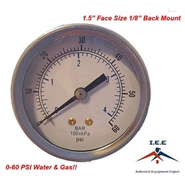 1/8" NPT Air Compressor / Hydraulic Pressure Gauge 0-60 PSI Back Mount 1.5" Face