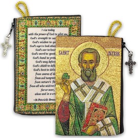 Catholic Rosary Pouch, St. Patrick Irish Rosary Case With Prayer From His Breastplate, 4" x 6" Jewelry & Coin Purse with Cross - Rosary Holder For Prayer Beads, Bolsa de Rosario Catolico