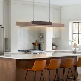 Y'INSP 47" Wood Linear Pendant Light, Wood Dinning Room Light Fixture LED Dimmable Kitchen Island Lighting Adjustable Linear Hanging Lights for Bar Pool Table Light 35W