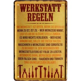 WOGEKA ART Retro Tin Sign – Workshop Rules – Funny Saying as Gift Idea for Dad, Grandpa and All Screwers for Birthday Christmas as Decorative Sign 20 x 30 cm Vintage Metal Sign 681