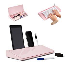 GAROOD Desktop Dry Erase Board with Storage Pink Color Desk White Board Desk Board Glass Desktop White Board with Stand Home Office Organizer Phone Holder 15.8X7X2 inches