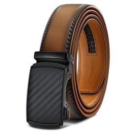 KEMISANT Men's Belt, Automatic Leather Belt Men's Ratchet for Business Suit, 35 mm Belt without Holes, Size Adjusted (Tawny, 110 cm/30-36 Inch Waist Adjustable)