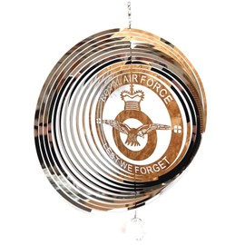 Royal Air Force Lest We Forget Stainless Steel Metal Garden Wind Spinner With Crystal Suncatcher - Great Garden Decor Ornament Part Of The Hanging Decorations and Hanging Ornaments Range