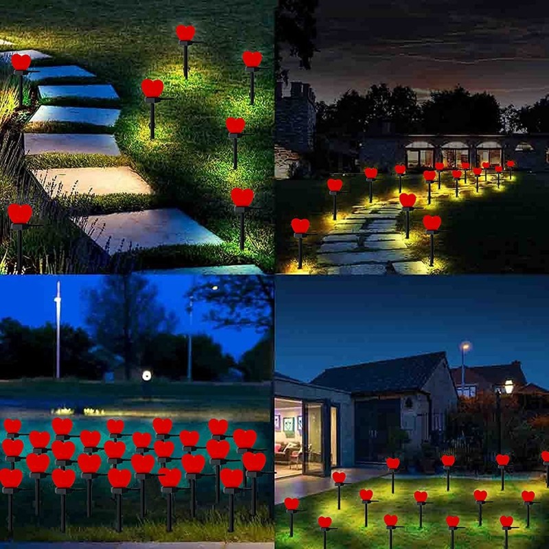 Outdoor Solar Garden Stake Lights Waterproof Solar Red Heart Shaped