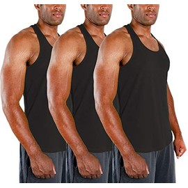 DEVOPS 3 Pack Men's Y-Back Dri Fit Muscle Gym Workout Tank Top (Large, Black/Black/Black)