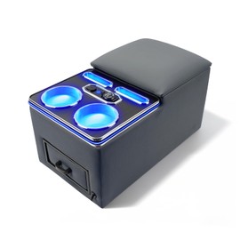 SILIVN Center Console, 7-Color Mood Lighting Center Console Organizer, Bench Seat Center Console with Fast Phone Charging, Back Bench Seat Storage Box for Most Cars, Trucks, Minivan